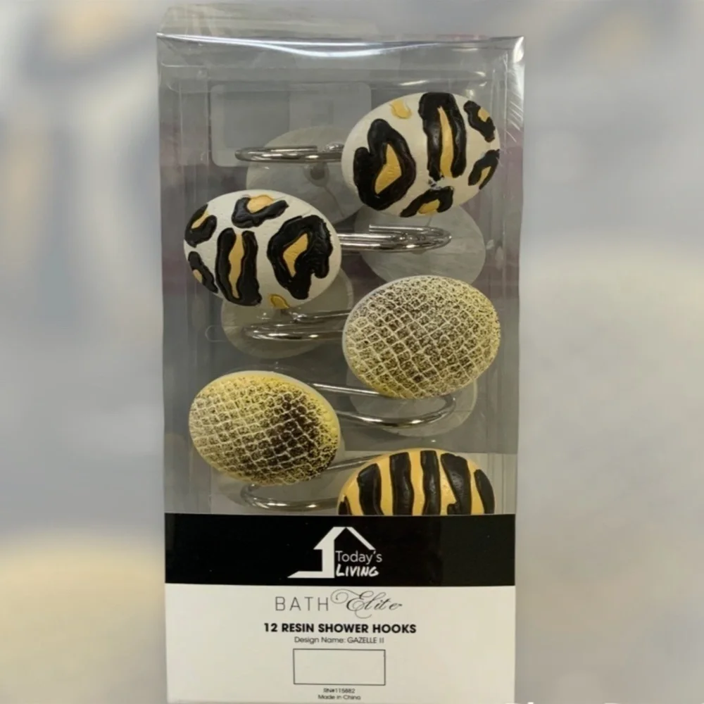 Animal Print Shower Hooks Set of 12 Resin Hooks Gazelle Leopard Multicol…